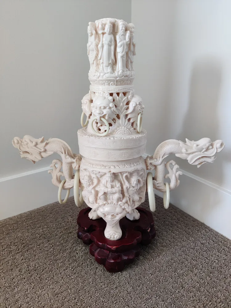 Vintage Chinese Faux Ivory (Plastic) Censer Incense Burner thumbnail