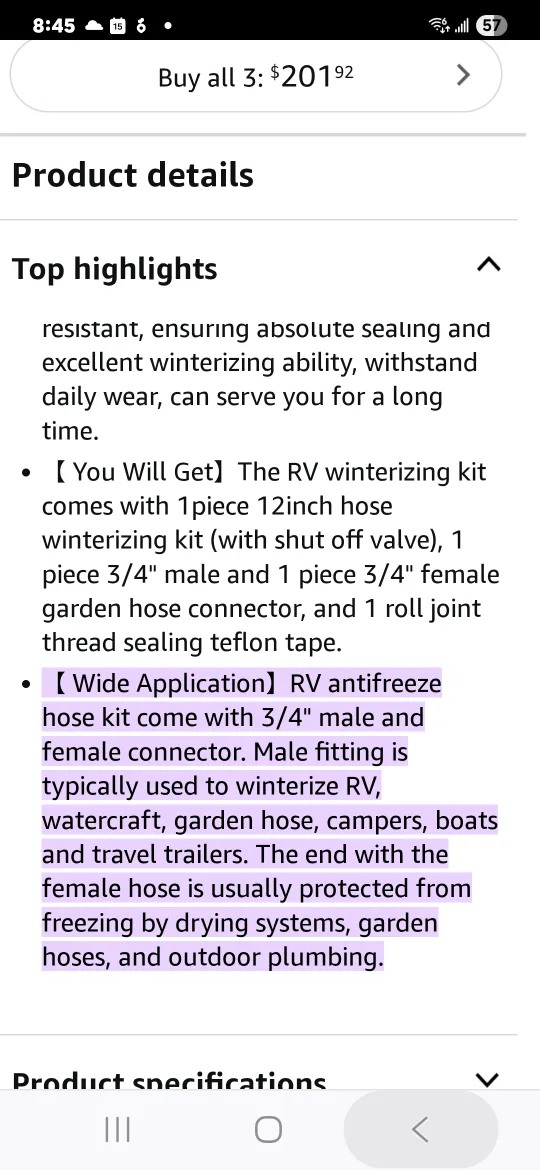 RV Winterizing Kit with Hose image indicator(2)