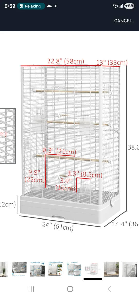 Large Bird Cage - 22.8" x 13" x 38.6"..its black tho thumbnail
