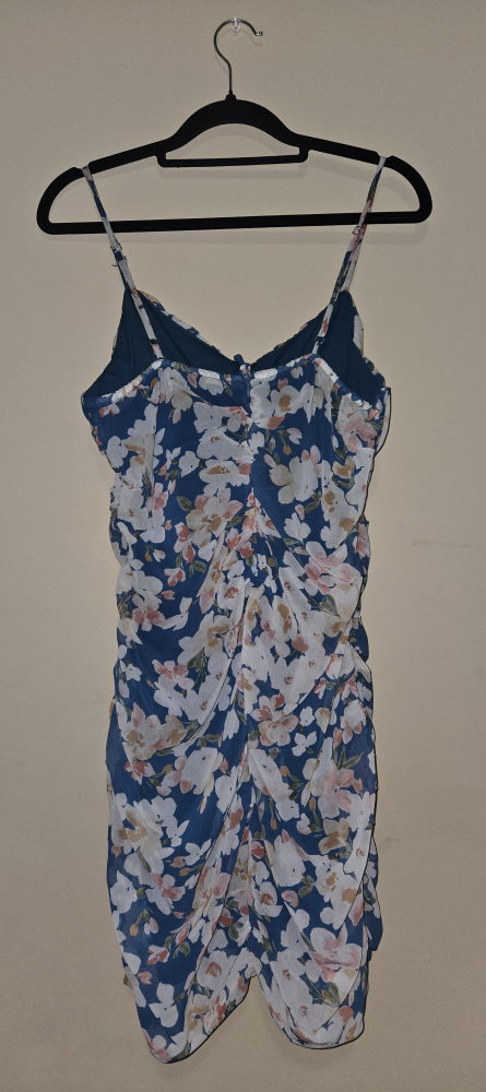 Floral Print Ruched Mini Dress - Blue & White - photo 2