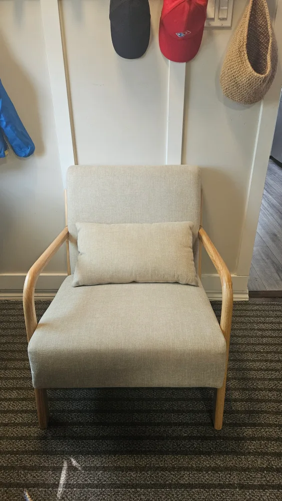 Beige Accent Chair with Lumbar Pillow thumbnail