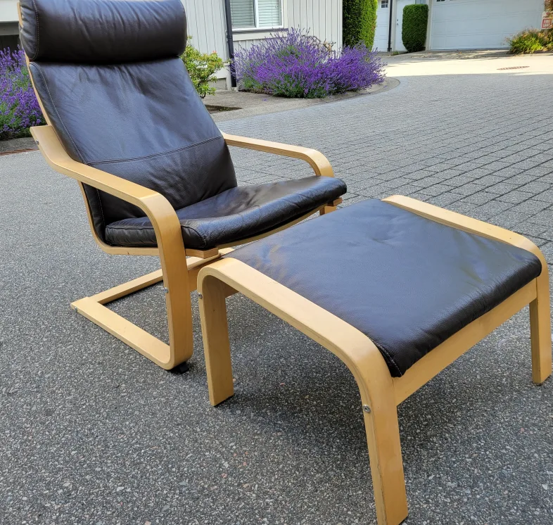 IKEA Poang Chair and Ottoman - Leather thumbnail