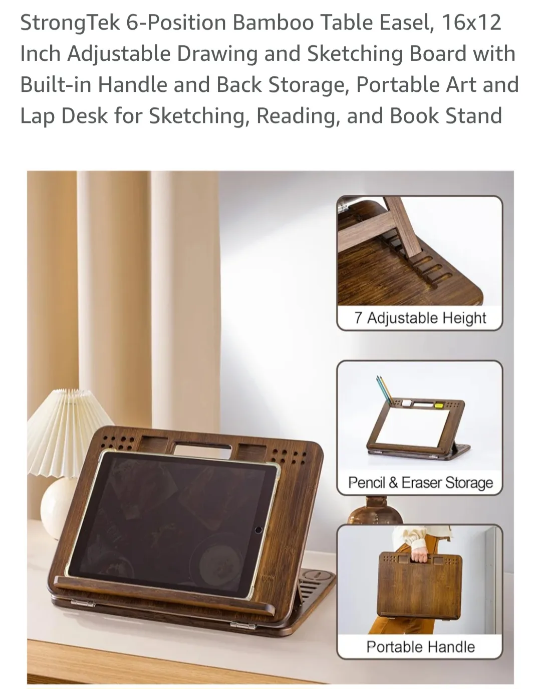 StrongTek 6-Position Bamboo Table Easel, 16x12 Inch image indicator(6)