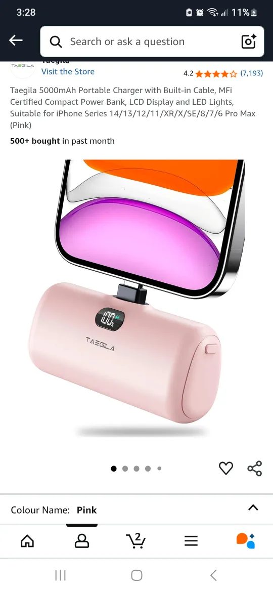 Taegila 5000mAh Portable Charger - Pink thumbnail