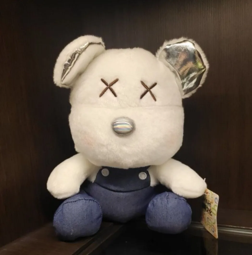 White Plush Toy with Denim Overalls thumbnail