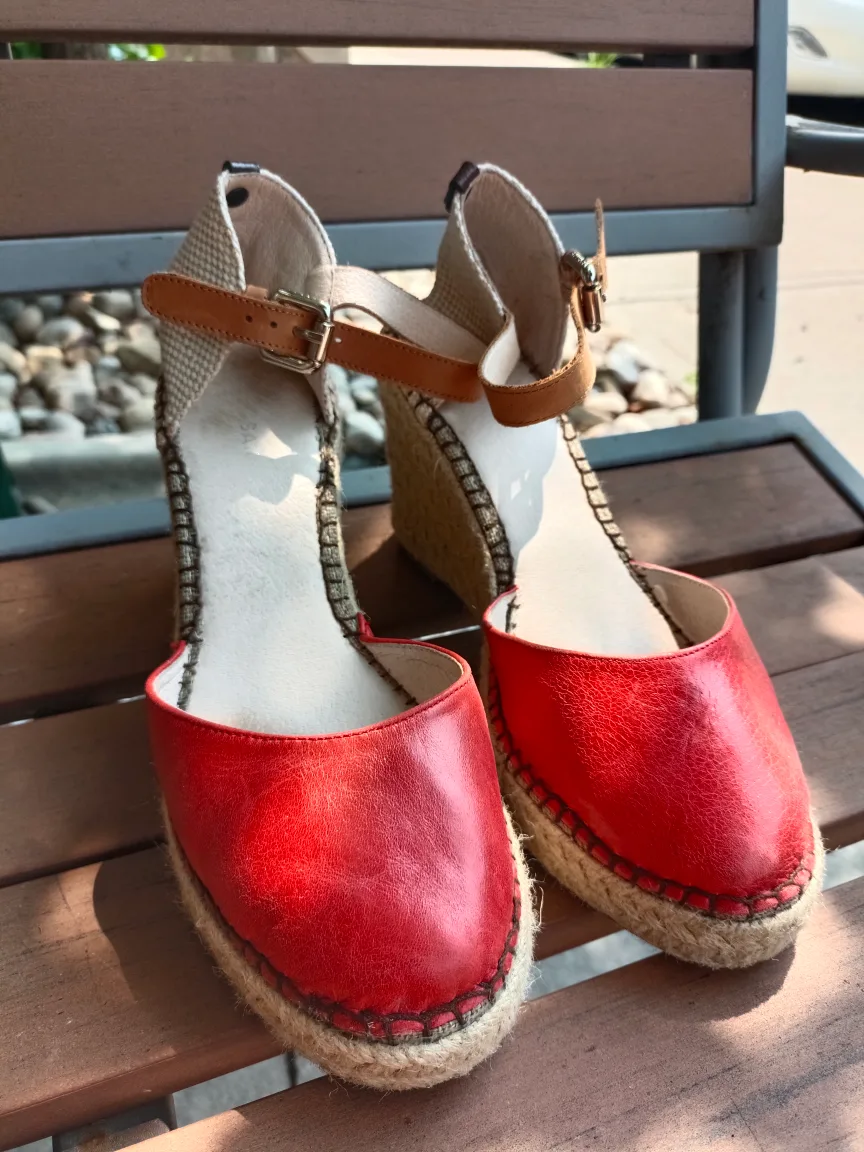 Rudsak Red Leather Espadrille Wedge Sandals thumbnail