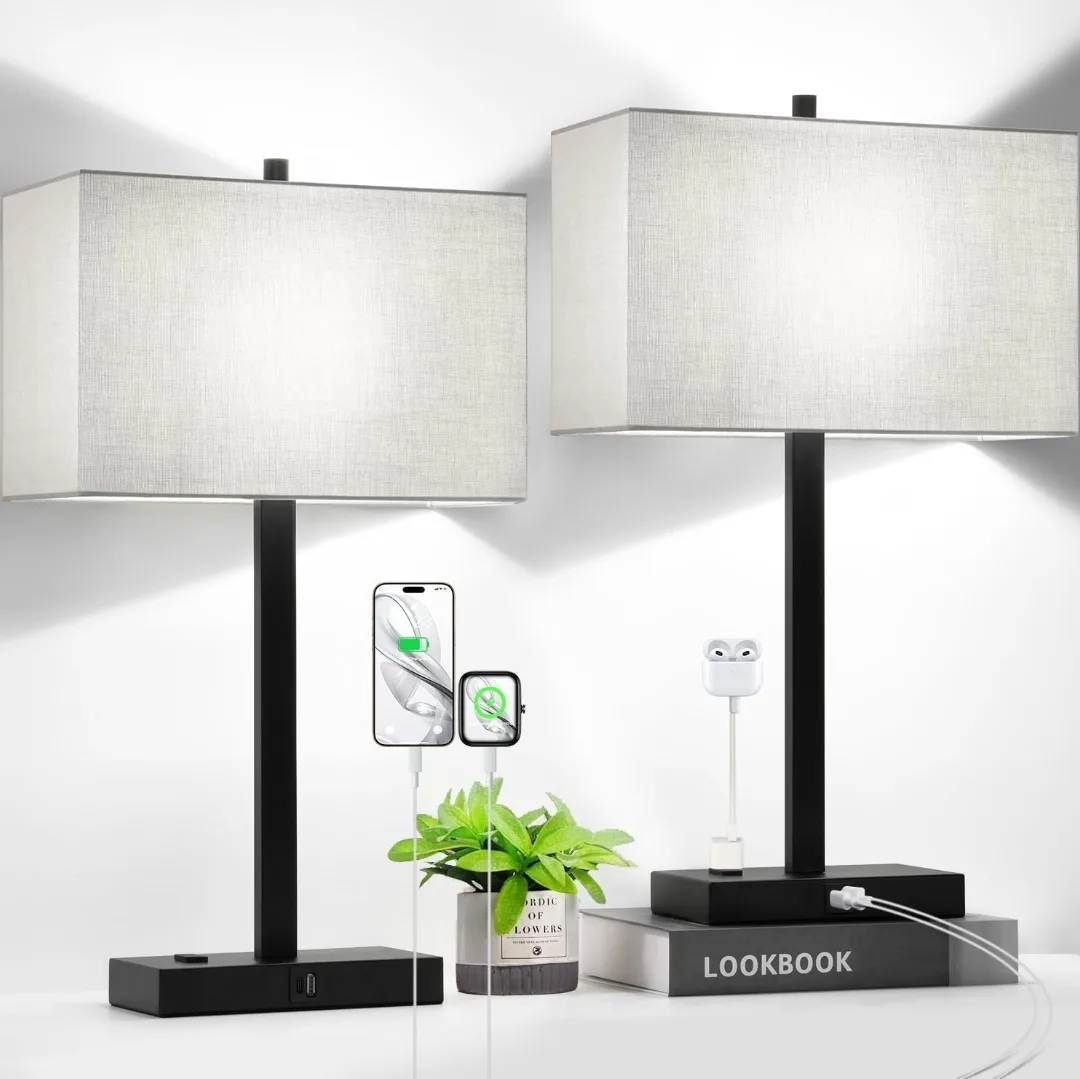 Lynnloland Vintage Table Lamp - Gray Linen & Matte Black thumbnail