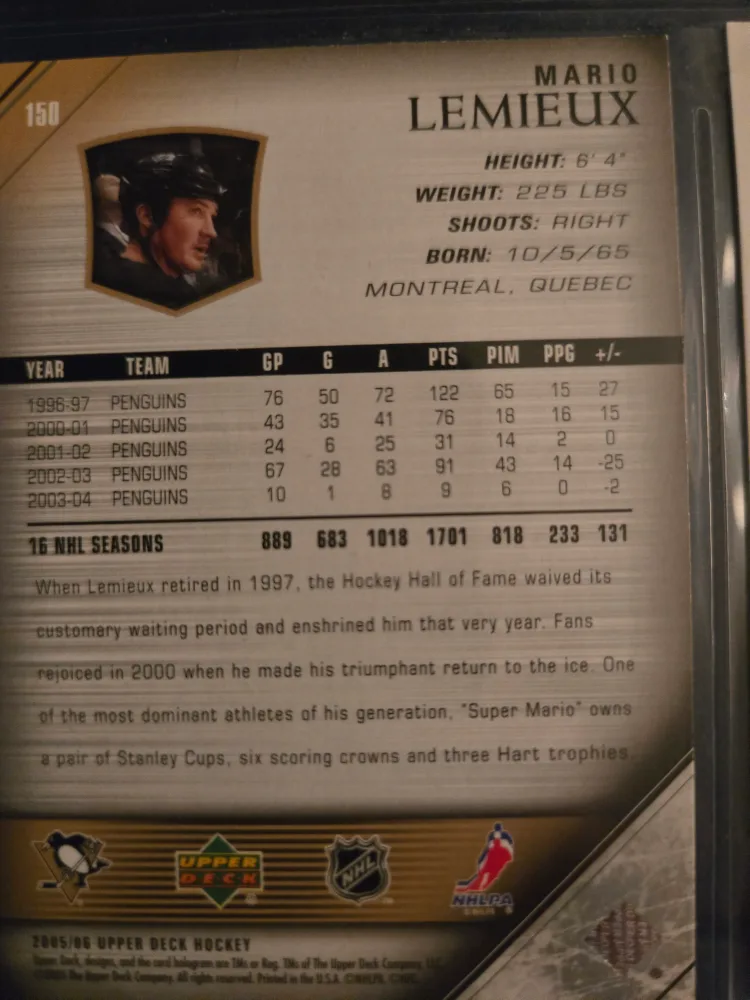 Mario Lemieux Upper Deck Hockey Card image indicator(2)