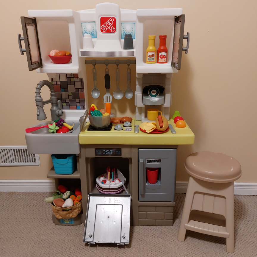 Kids Play Kitchen and Stool - photo 2