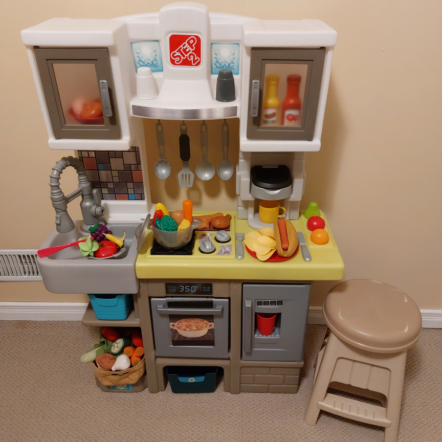 Kids Play Kitchen and Stool - photo 5