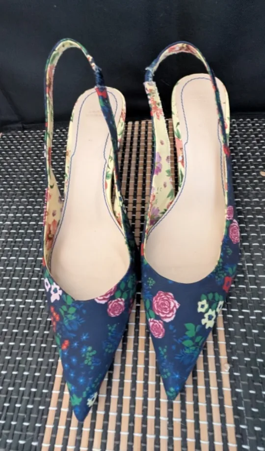 Zara Woman Floral Slingback Heels - Size 41 thumbnail