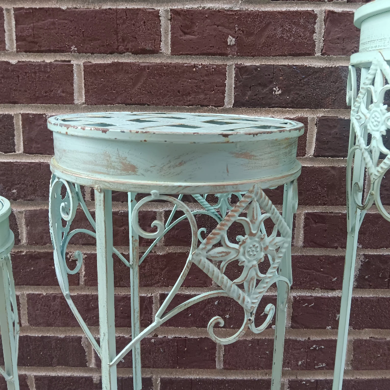 Set of 3 Metal Plant Stands - Aqua - photo 5