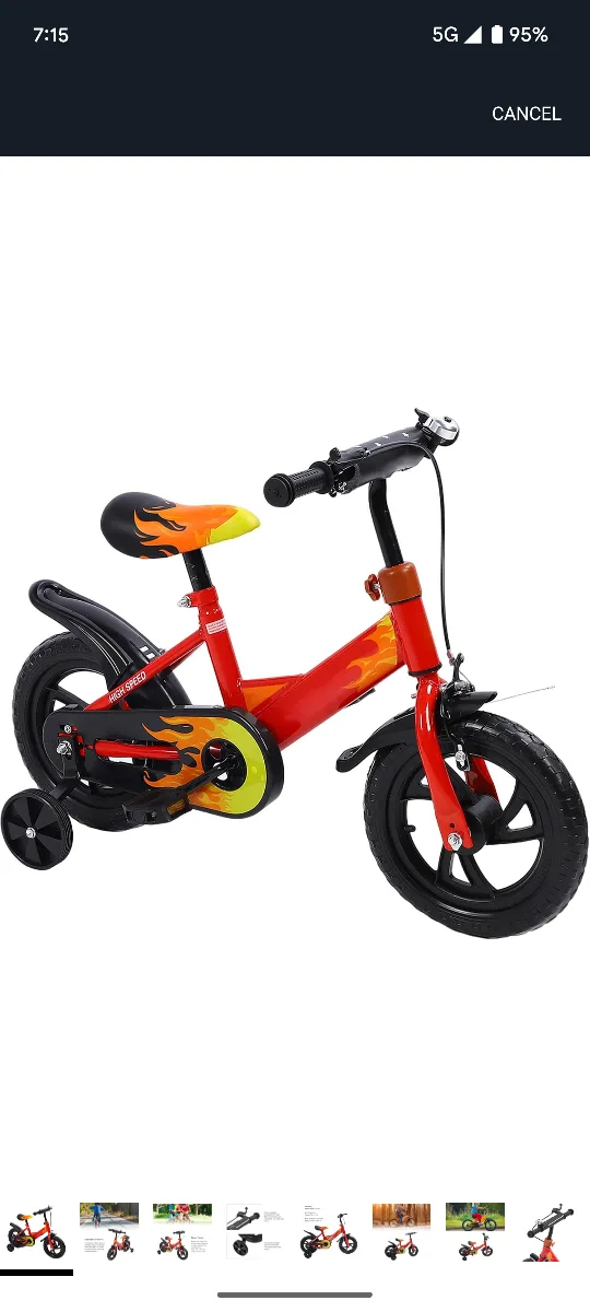 Kids' Red Flame Design 12-inch Bike thumbnail