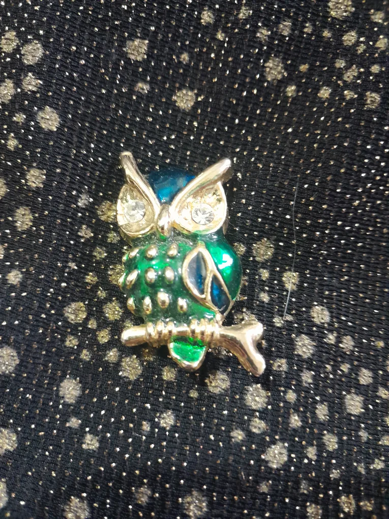 Owl Brooch Pin Green/Blue thumbnail
