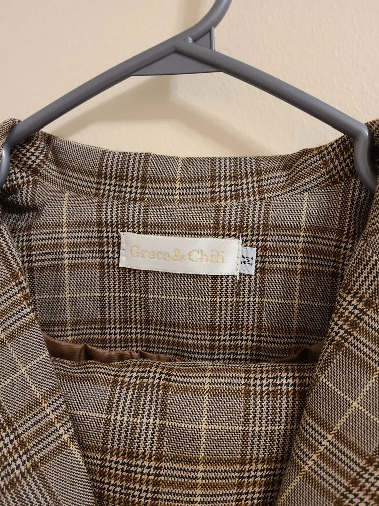 Brown Plaid Blazer&Skirt Set image indicator(4)