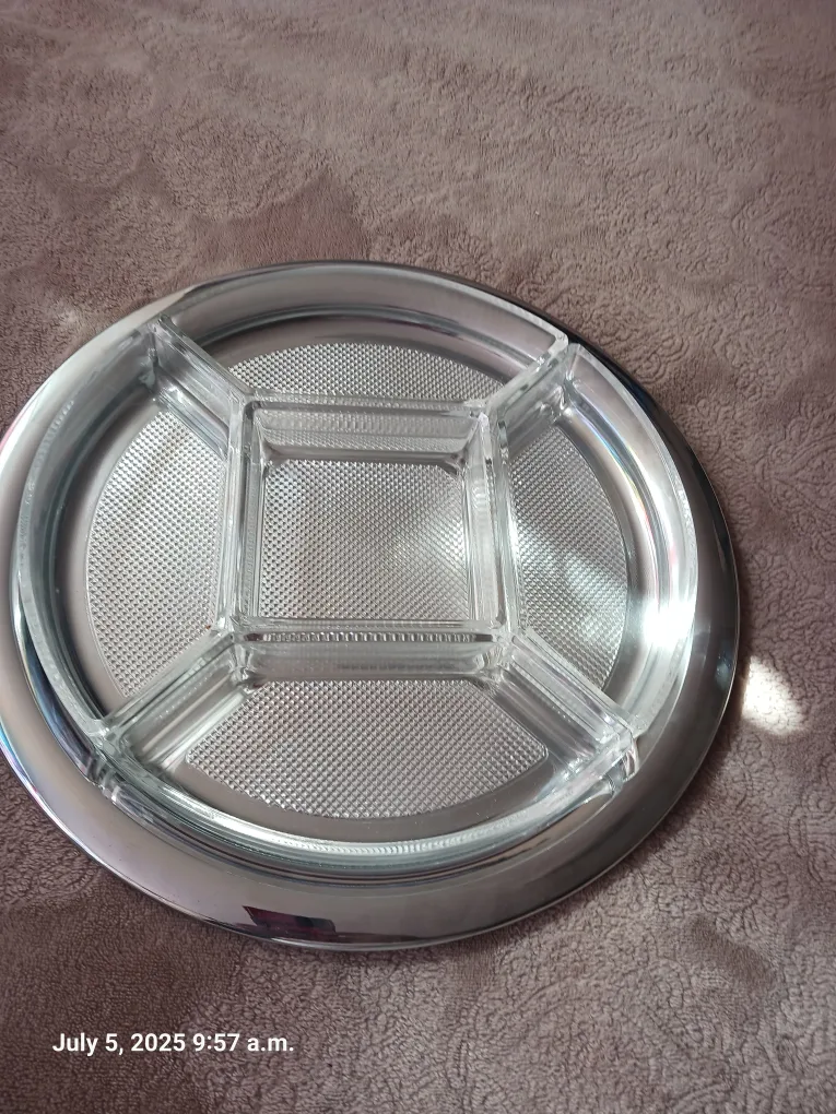 Silver Serving Tray with Clear glass dishes thumbnail