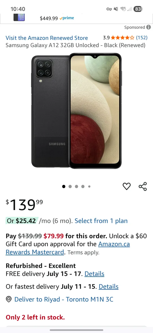 Samsung Galaxy A12 32GB Unlocked - Black.........pick up only thumbnail