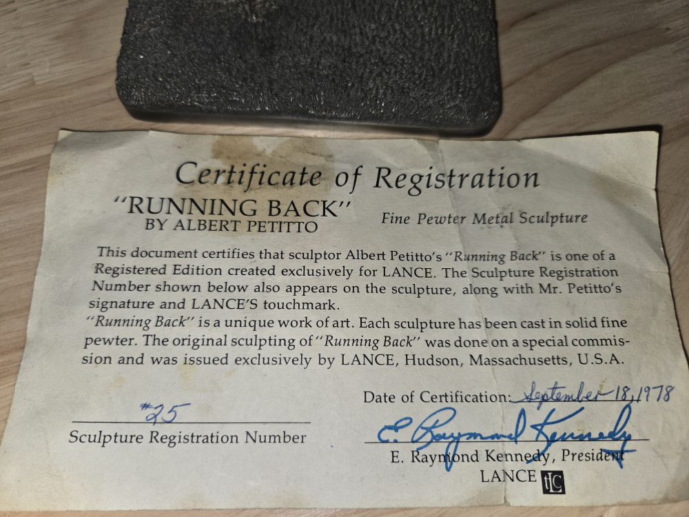 LANCE "Running Back" Pewter Sculpture by Albert Petitto - photo 2
