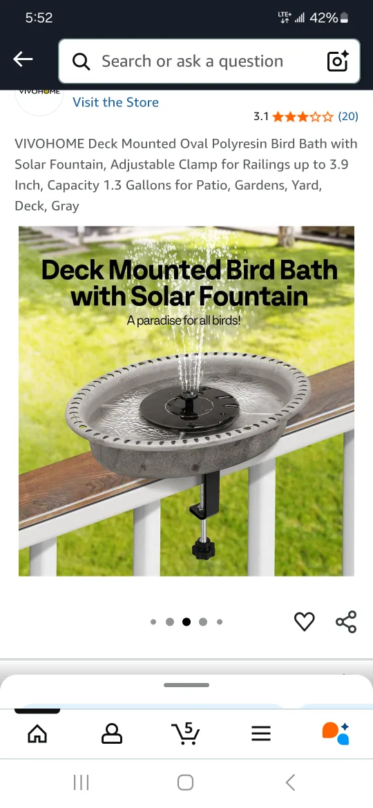 deck mounted bird bath with fountain*new* thumbnail