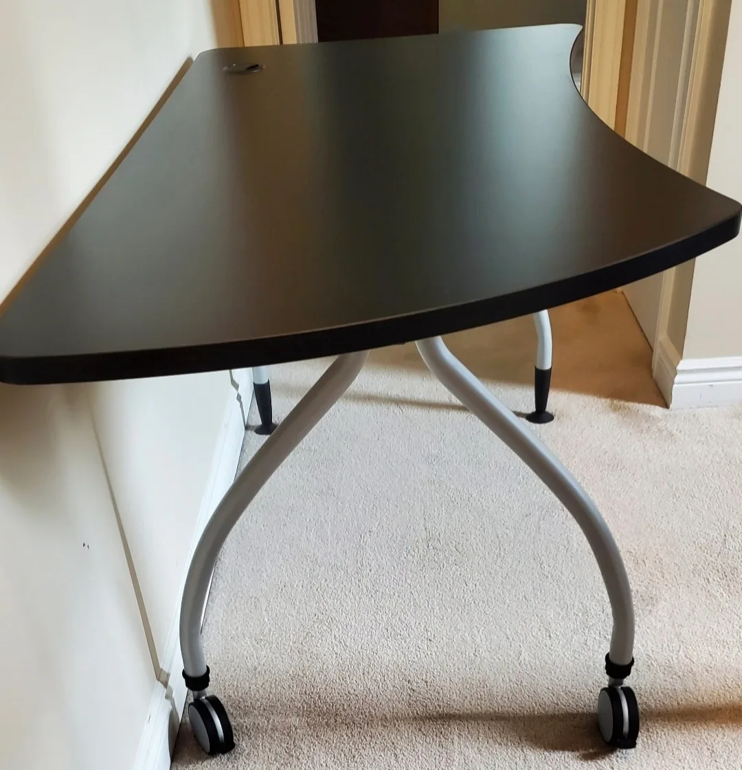 Black Asymmetrical Desk with Casters thumbnail