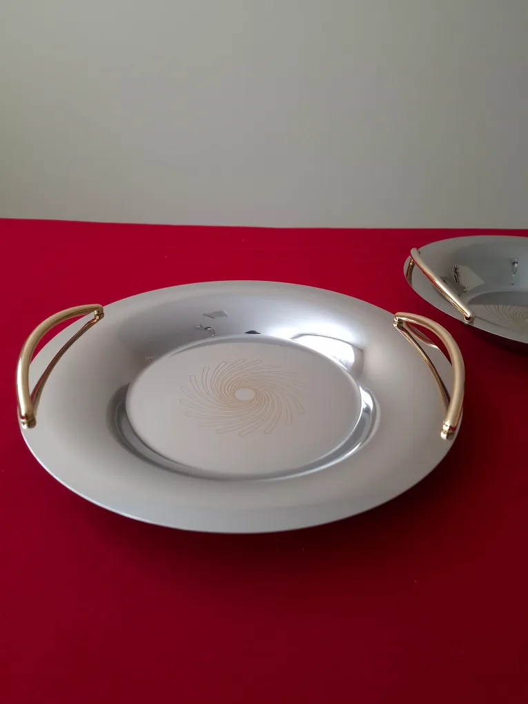 Stainless Steel Serving Dish with Gold Handles thumbnail