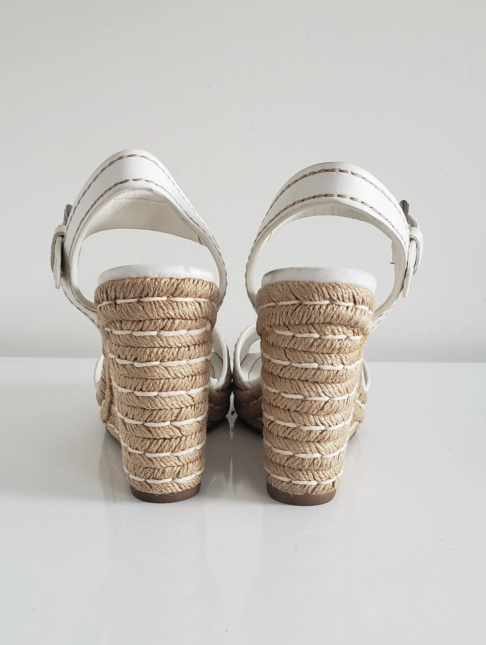 Prada White Leather Espadrille Wedge Heel Sandals - photo 5