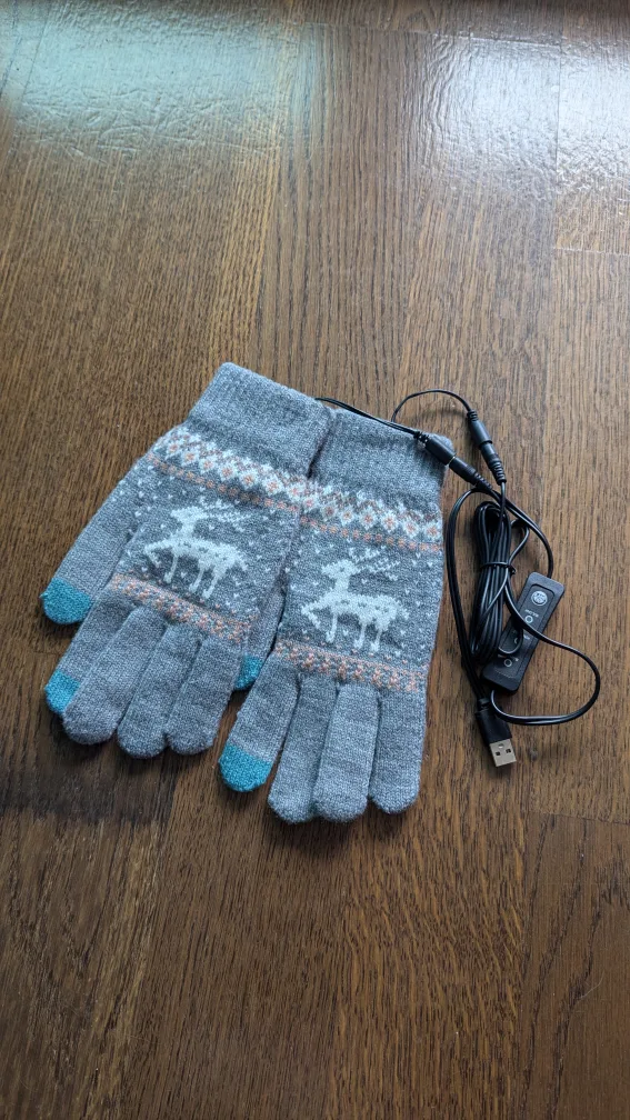 Heated Gloves - Grey with Deer Design thumbnail