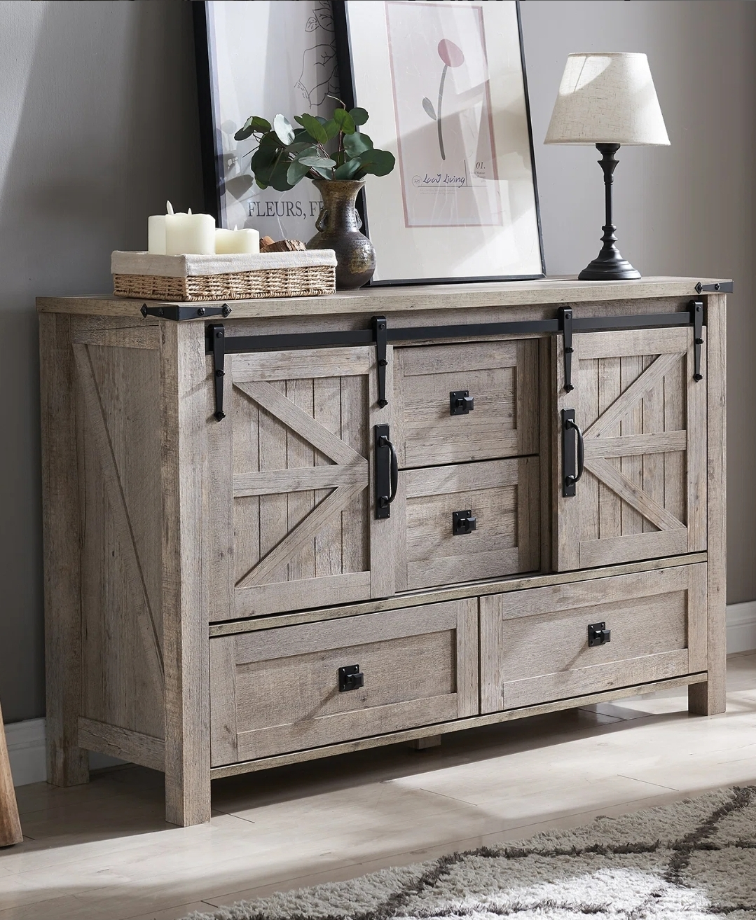 NEW Wayfair Rustic Sliding Barn Door Accent Cabinet