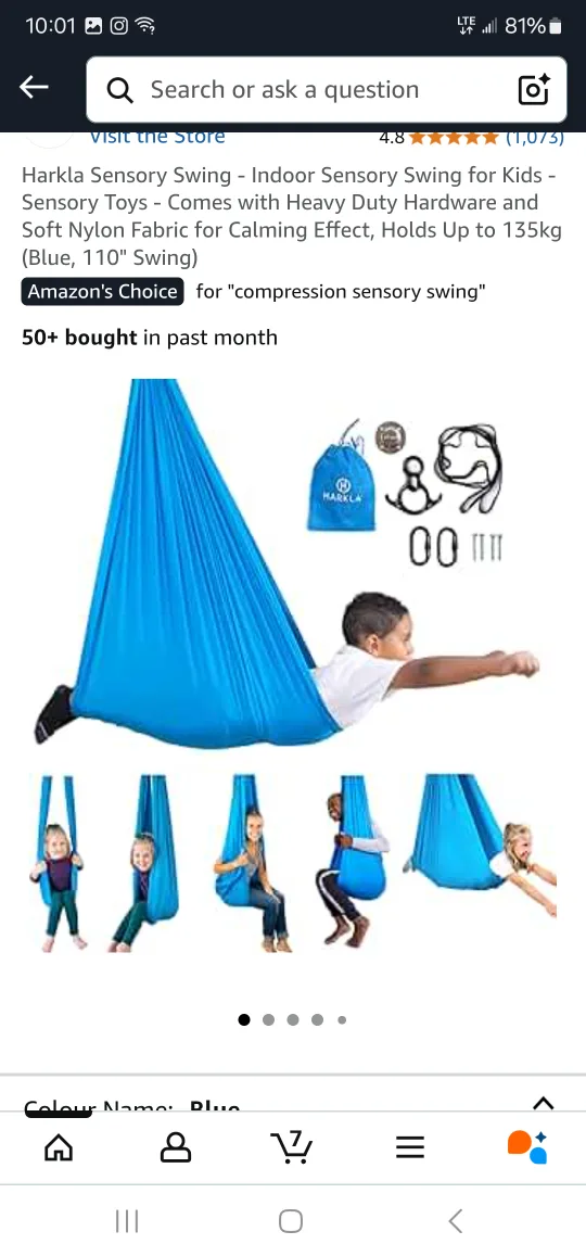 Harkla Sensory Swing - Blue, 110" Swing thumbnail
