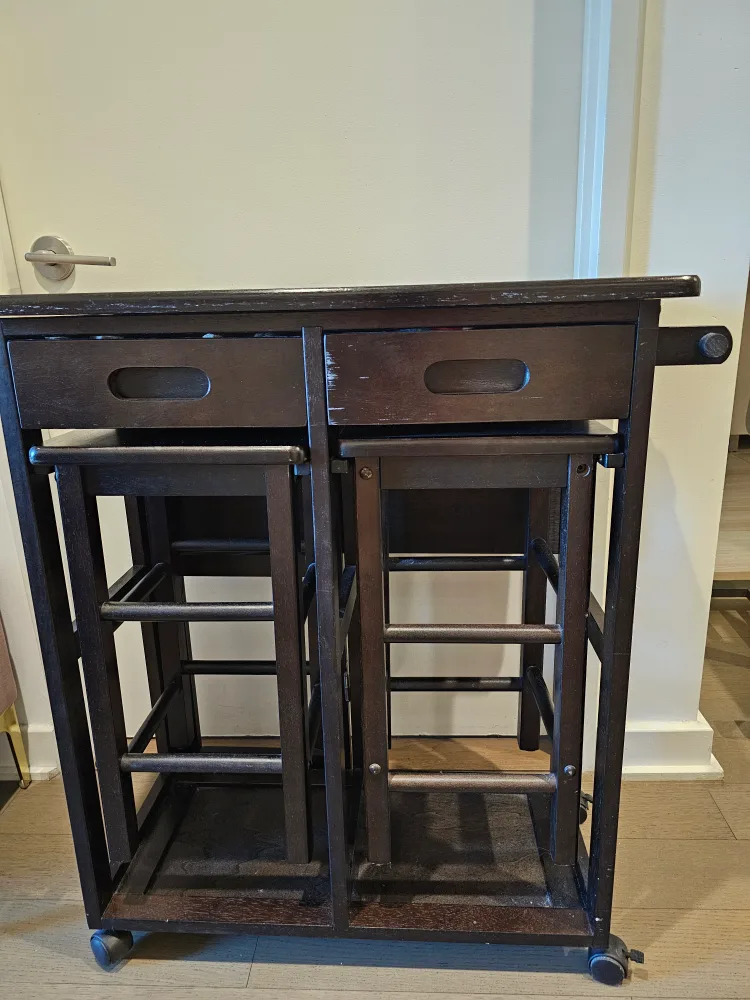 Dark Brown wood Suzanne 3-p  space saver set with 2 Stools image indicator(4)