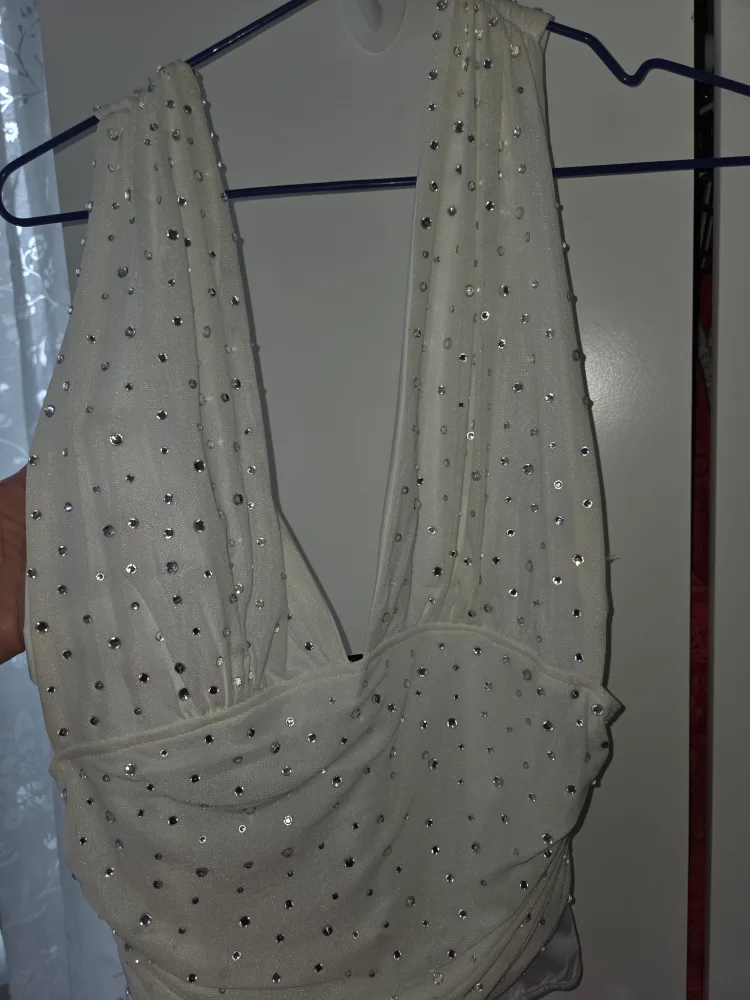 White Sparkly Halter Bodysuit image indicator(2)
