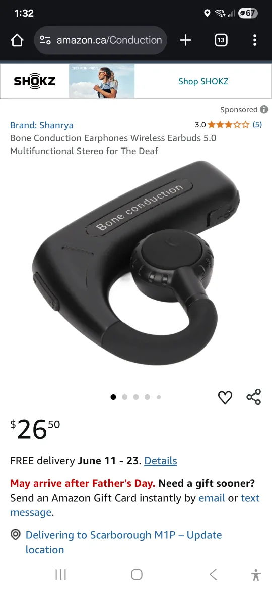 Shanrya Bone Conduction Earphones - Wireless Earbuds 5.0 thumbnail