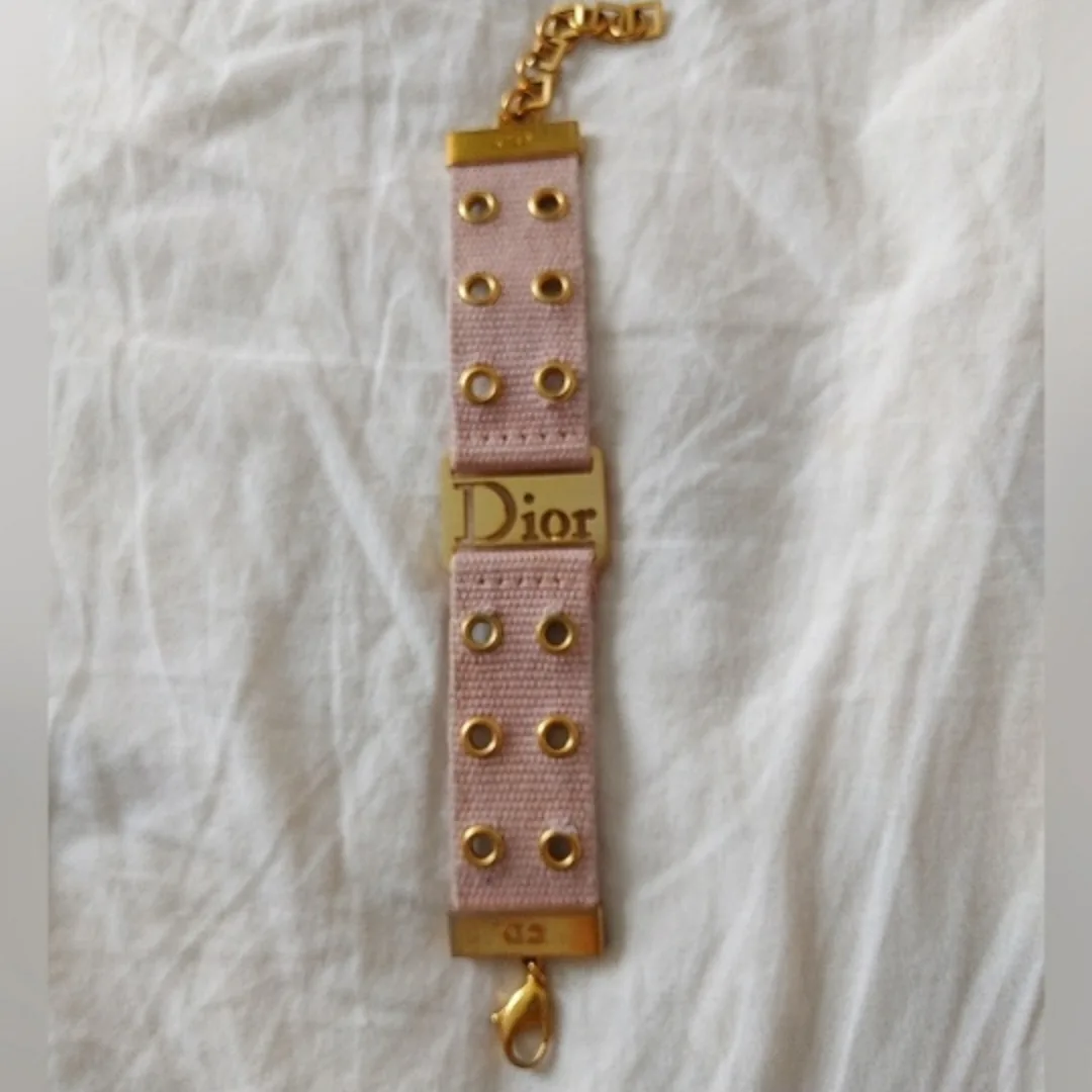 Vintage Dior Pink Canvas & Gold Bracelet image indicator(3)