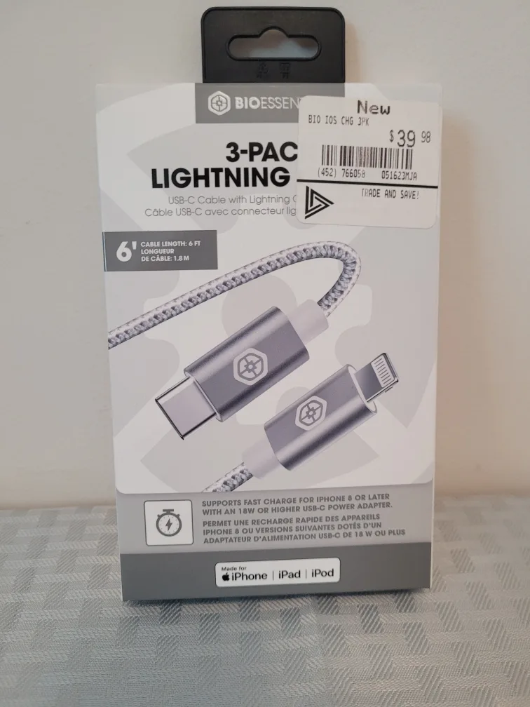New BioEssentials 3-Pack Lightning USB-C Cables thumbnail