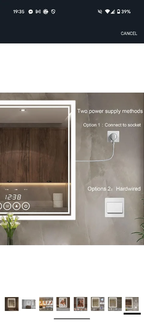 Light-Up Bathroom Mirror w/ Clock, Defogger, Adjustable Lighting image indicator(2)