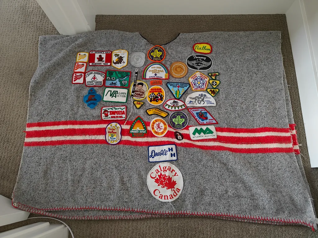 Vintage Boy Scouts Camp Fire Blanket Poncho w/ Badges 1980 1990s thumbnail