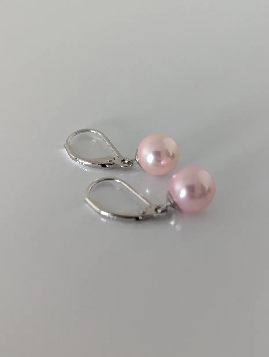 925 Sterling Silver Pink Pearl Leverback Dangle Earrings image indicator(2)