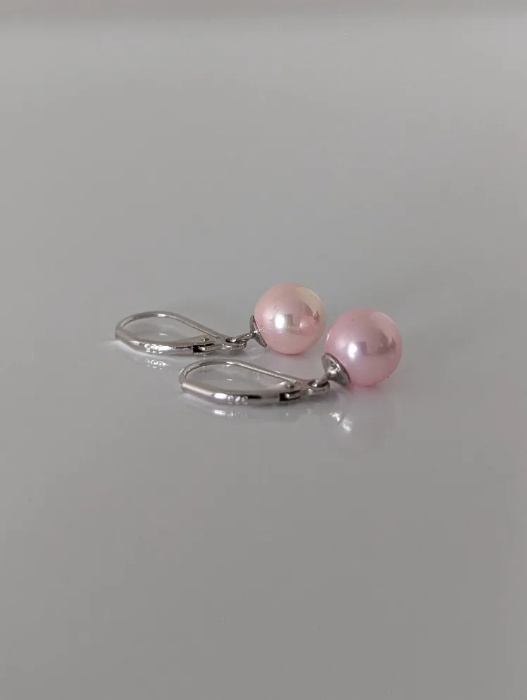 925 Sterling Silver Pink Pearl Leverback Dangle Earrings image indicator(3)