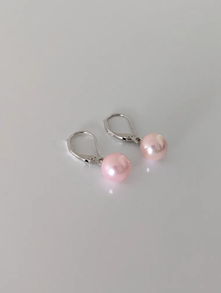 925 Sterling Silver Pink Pearl Leverback Dangle Earrings image indicator(4)