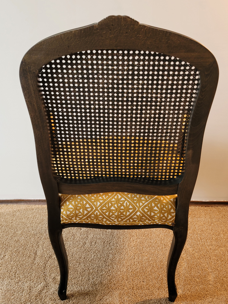 Antique Cane Back Armchair - Yellow Patterned Seat - photo 4