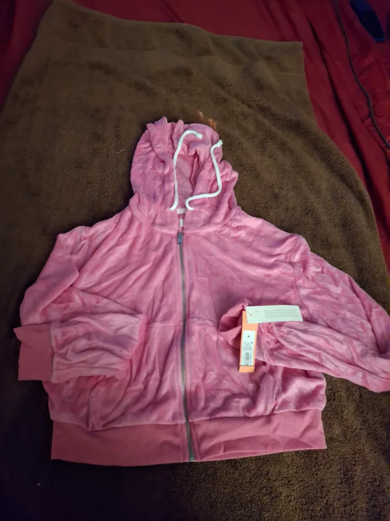 Evereve Pink Velour Zip-Up Hoodie - Size M thumbnail