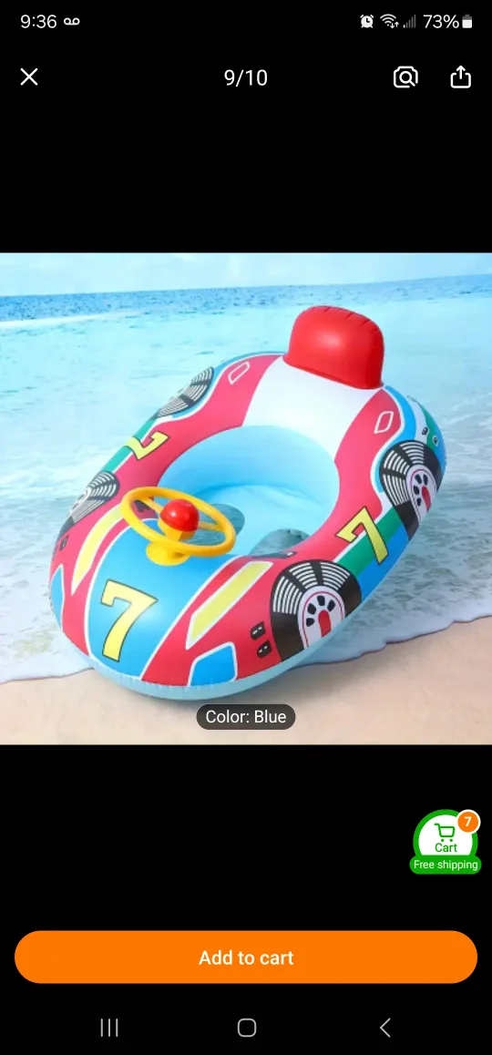 Blue Inflatable Baby Boat with Steering Wheel thumbnail