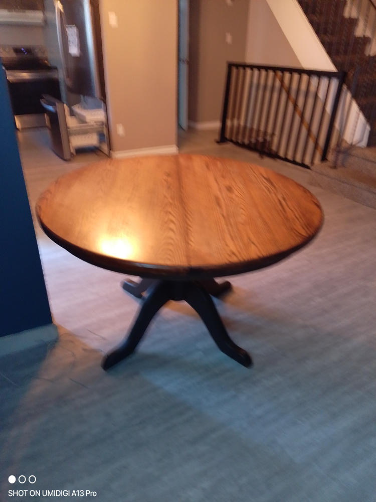 Round Wooden Dining Table with Leaf Inserts