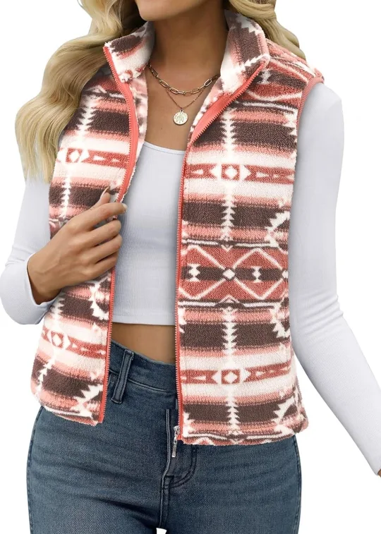 Women's Sherpa Fleece Vest Jacket (M) Boho Print | Sleeveless image indicator(5)