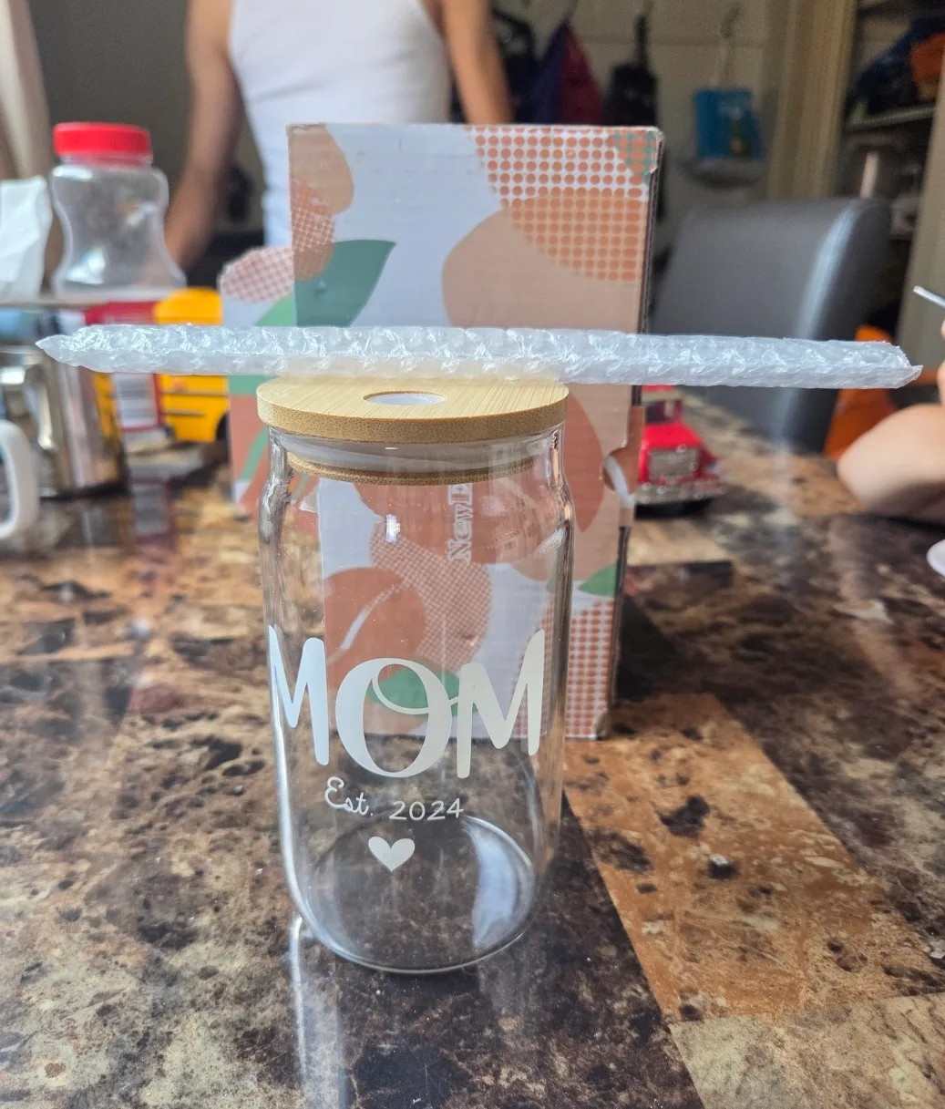 Brand New Glass Cup Bamboo Lid & Straw “MOM Eat.2024” thumbnail