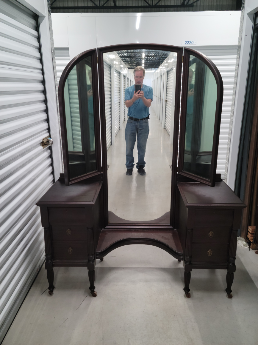 Antique Vanity Set with Tri-fold Mirror - photo 4