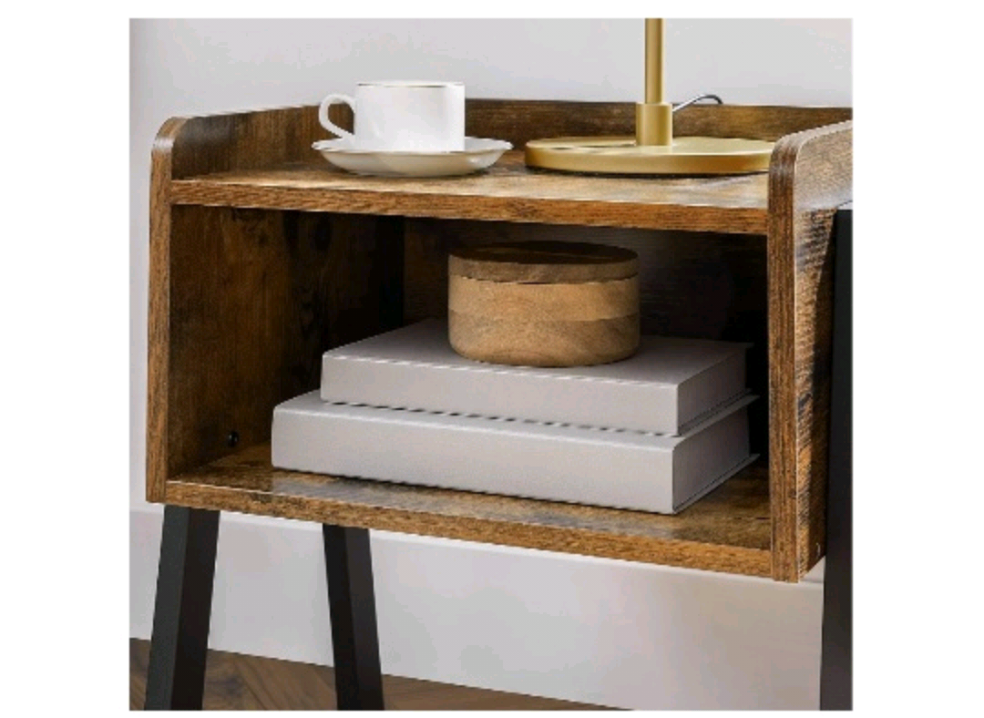 Brown Wood Nightstand with Metal Legs - photo 5