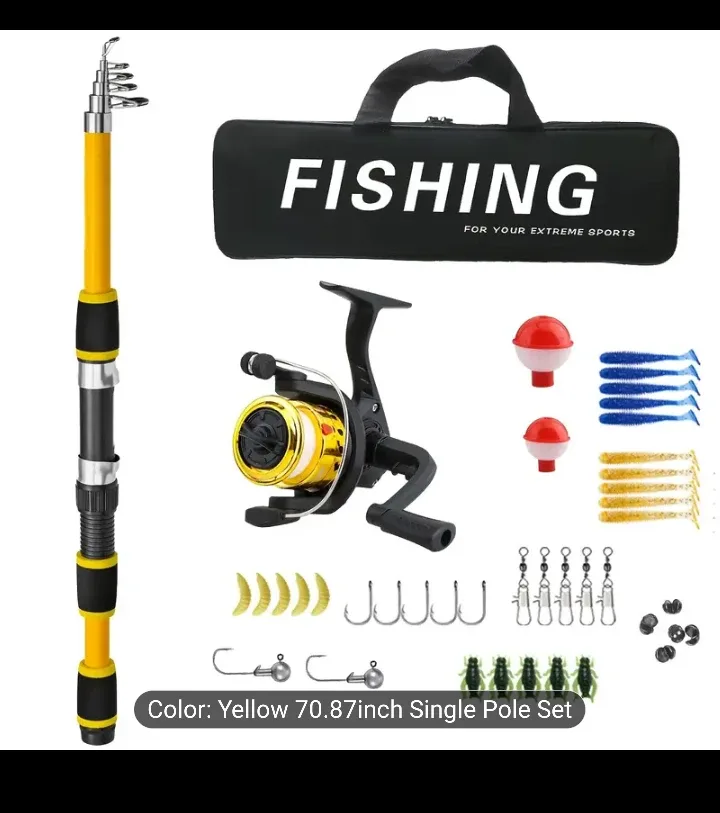 Fishing Rod Glass Fiber w Reel with Lures Combo w Carrying Bag image indicator(9)