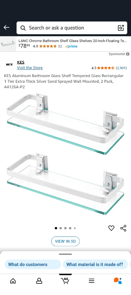 KES Aluminum Glass Bathroom Shelf - Silver thumbnail