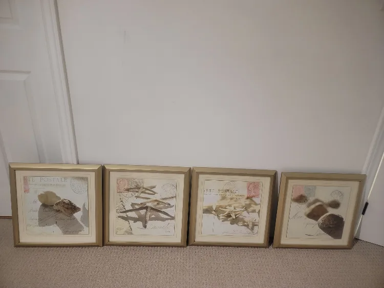 Set of 4 Framed Coastal Art Prints. 17"x17" thumbnail
